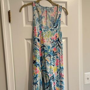 Lilly Pulitzer Blue and Pink Floral Cotton Midi Dress